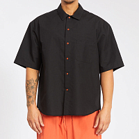 S.K. MANOR HILL Sage Shirt - Black Coated Linen Cotton BLACK COATED