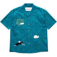 Andersson Bell Summer Garden Embroidery Open Collar Shirts DGREEN