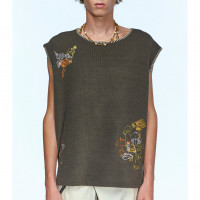 Andersson Bell Mushman Embroidery Knit Vest KHAKI