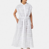 Engineered Garments Banded Collar Dress WHITE COTTON MIXED PATCHWORK