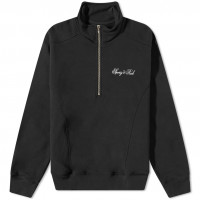 Sporty & Rich Cursive Logo Quarter ZIP BLACK