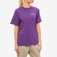 Sporty & Rich Cursive Logo T Shirt Plum/White