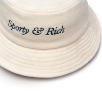 Sporty & Rich Italic Logo Embroidered Velour Bucket HAT CREAM/NAVY